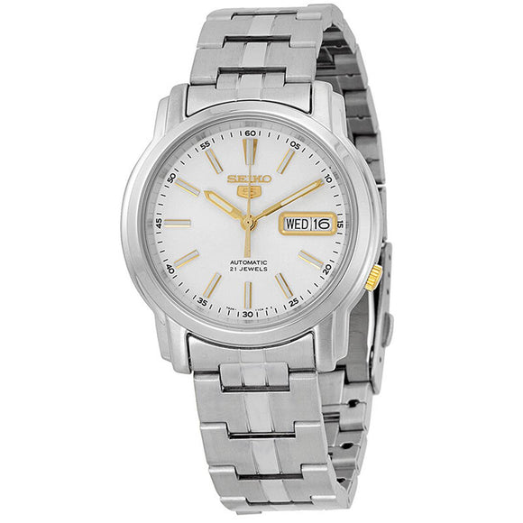 Seiko 5 SNKL77 Automatic Day-Date White Dial Stainless Steel Mens Watch SNKL77K1