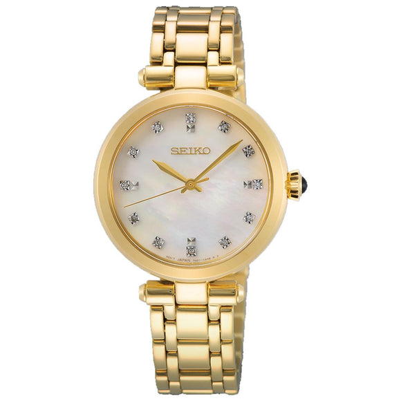 Seiko SRZ536 Crystal White Dial Gold Stainless Steel Women's Watch SRZ536P1