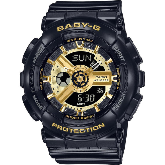 Casio BABY-G SHOCK XL BA110X-1A Black & Gold Analog Digital Ladies Watch