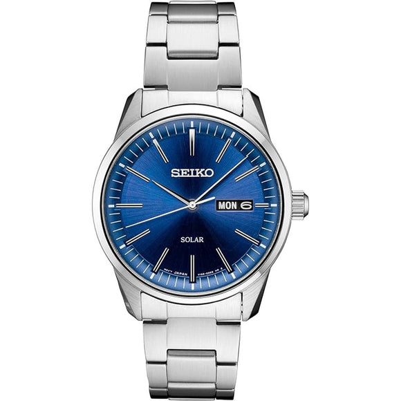 Seiko 5 SNE525 Solar Day-Date Blue Dial Stainless Steel Mens Watch SNE525P1